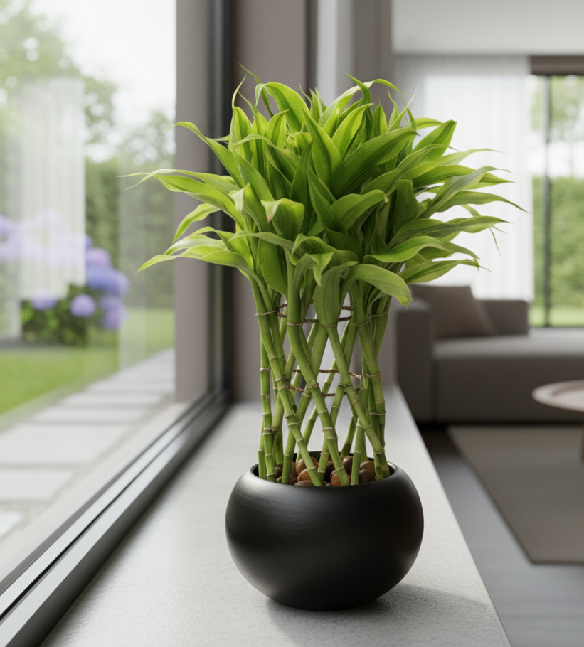 Lucky Bamboo Gold in Black Pot | #P-931 - Image 3