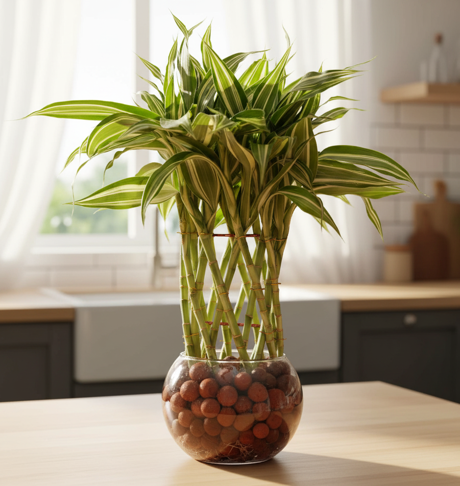 Lucky Bamboo Victory in Glass Pot with LECA Balls | #P-424 - Image 6