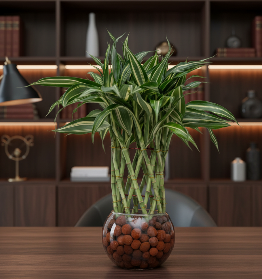 Lucky Bamboo Victory in Glass Pot with LECA Balls | #P-424 - Image 5