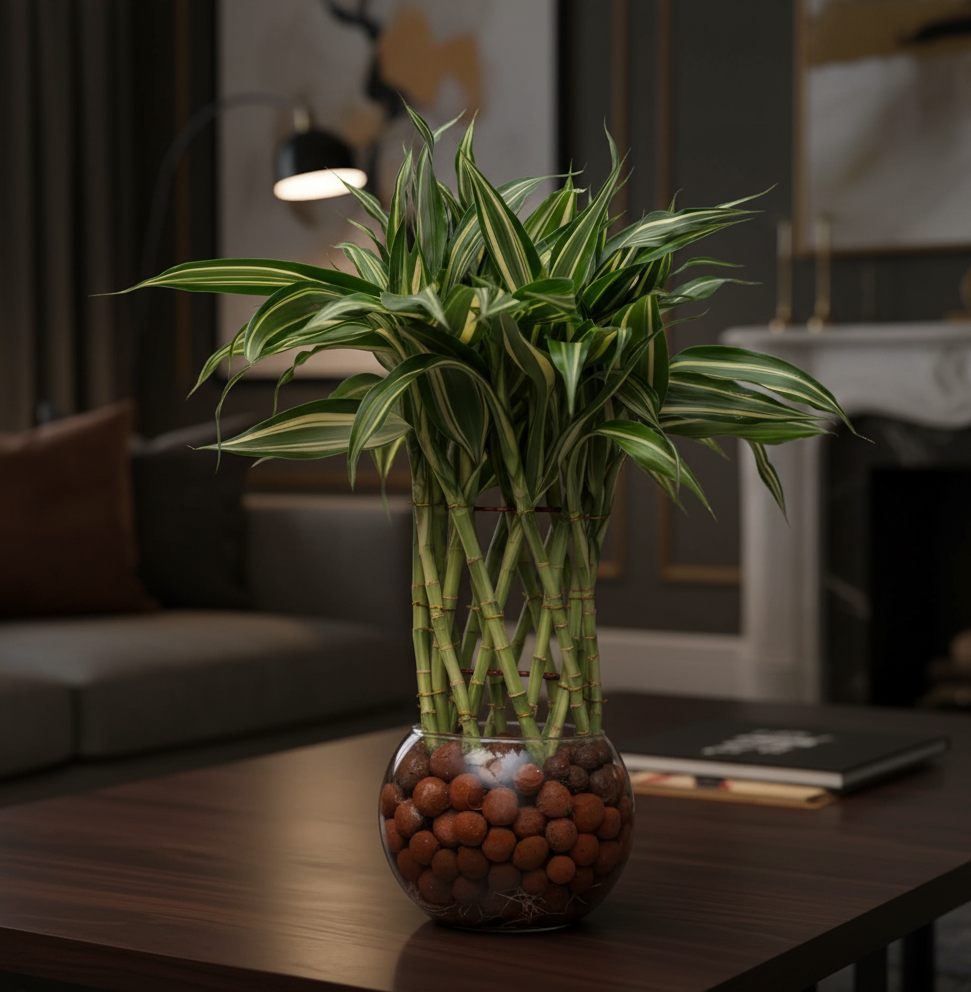 Lucky Bamboo Victory in Glass Pot with LECA Balls | #P-424 - Image 3