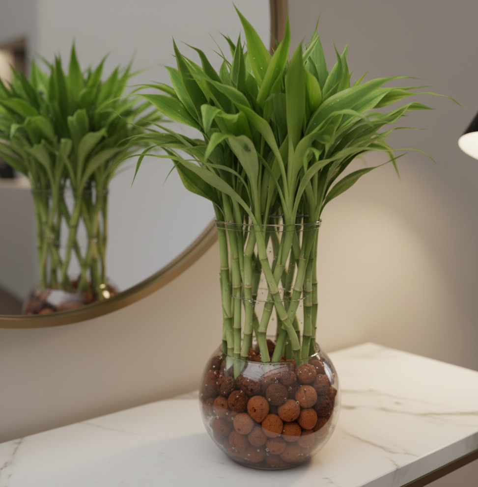 Lucky Bamboo Gold in Glass Pot with LECA Balls | #P-425 - Image 3