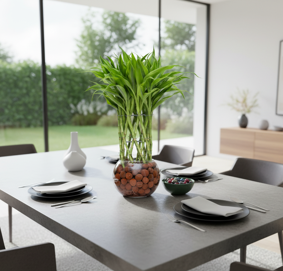 Lucky Bamboo Gold in Glass Pot with LECA Balls | #P-425 - Image 4