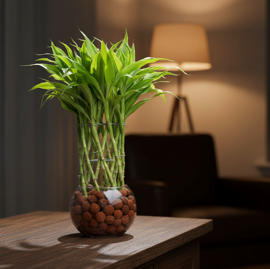 Lucky Bamboo Gold in Glass Pot with LECA Balls | #P-425 - Image 5