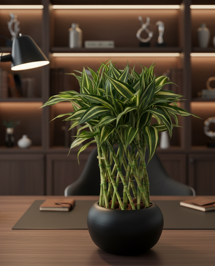 Lucky Bamboo Victory in Black Pot | #P-941 - Image 3