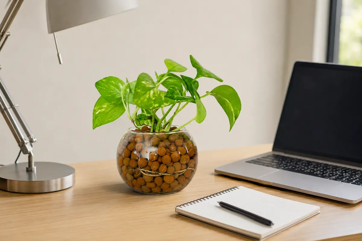 Compact PlantMe plant positioned without crowding a small desk