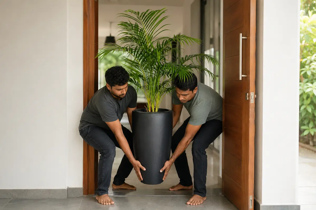 Large PlantMe plant being moved carefully through a wide doorway