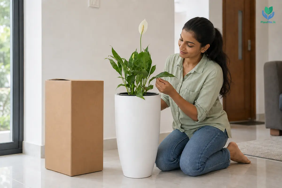 Customer checking a potted plant after delivery