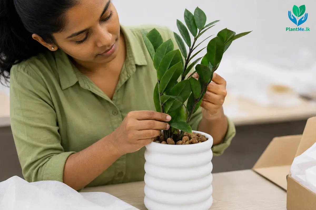 Close inspection of healthy leaves before a plant is dispatched
