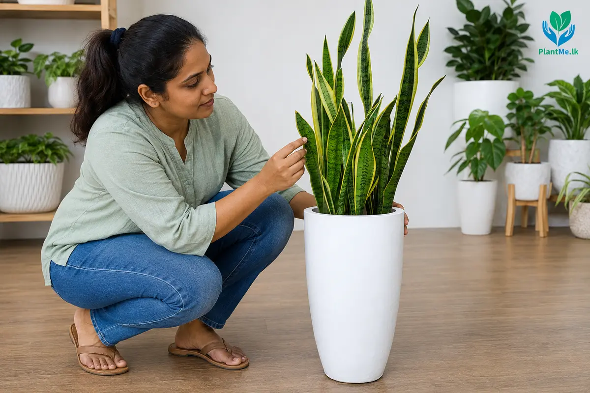 Close inspection of Snake Plant leaves shoots and pot condition