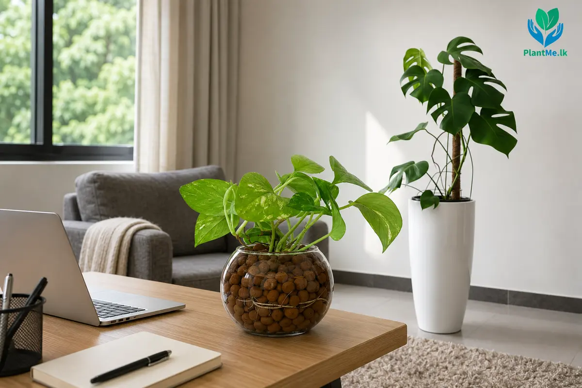 LECA table plant and soil-grown floor plant used in suitable spaces